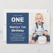 Custom Foto Blue Gray | Junge 1. Geburtstag Einladung (Vorderseite)