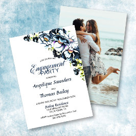 Custom Foto Blue Grey Floral Engagement Party Einladung
