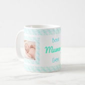 Custom Foto Blue Pattern Mutter Day Mum Mummy Kaffeetasse (Vorderseite Links)