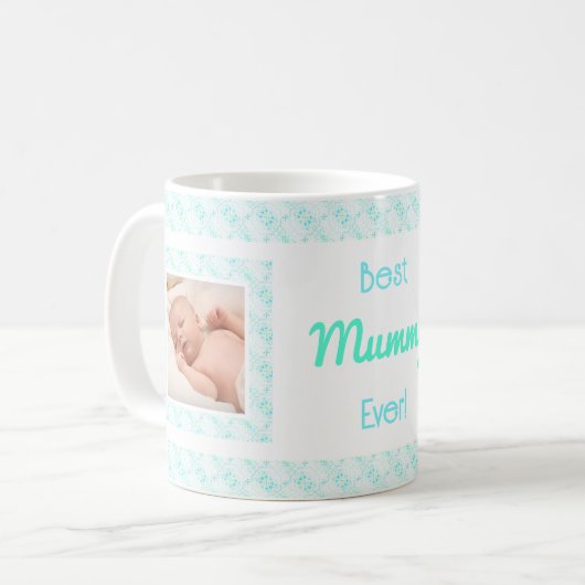 Custom Foto Blue Pattern Mutter Day Mum Mummy Kaffeetasse (Vorderseite Links)