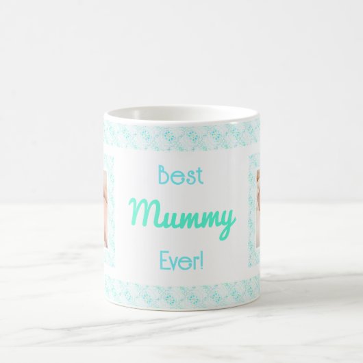 Custom Foto Blue Pattern Mutter Day Mum Mummy Kaffeetasse (Mittel)