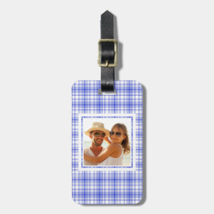 Custom Foto Blue White Kariert 2 Gepäckanhänger
