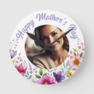 Custom Foto Blumenwall Clock - Muttertagsgeschenk Runde Wanduhr