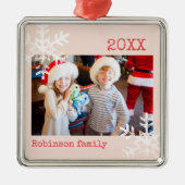 Custom Foto Blush Pink Ornament mit Schneeflocken (Vorne)