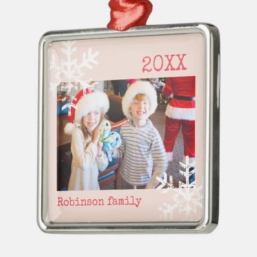 Custom Foto Blush Pink Ornament mit Schneeflocken (Links)