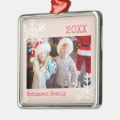 Custom Foto Blush Pink Ornament mit Schneeflocken Aus Metall (Links)
