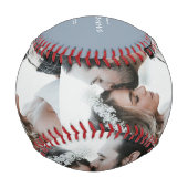 Custom Foto Bridge & Groom Script Name Dusty Blue Baseball (Rückseite)