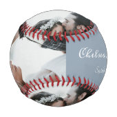 Custom Foto Bridge & Groom Script Name Dusty Blue Baseball (Vorderseite)