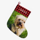 Custom Foto Buffalo Kariert Personalisiert Großer Weihnachtsstrumpf (Vorderansicht (hängend))