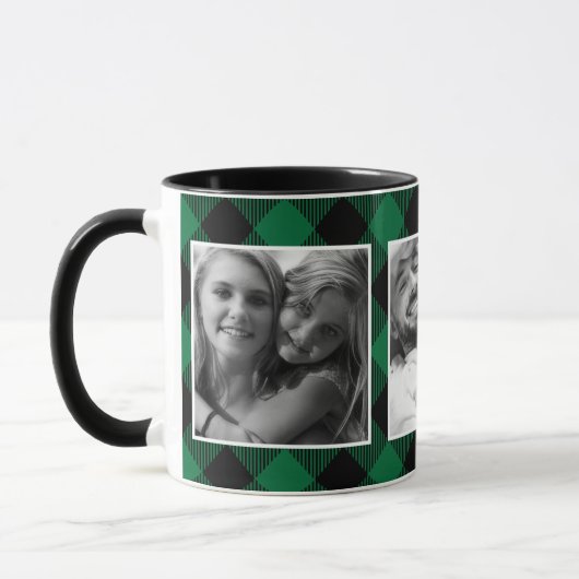 Custom Foto Buffalo Kariertes Muster Grün Weihnach Tasse (Links)