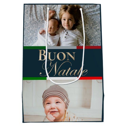 Custom Foto Buon Natale Italiale Weihnachten Mittlere Geschenktüte (Rückseite)