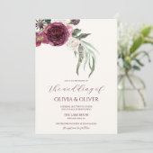 Custom Foto burgundy blush QR Code Hochzeit Einladung (Stehend Vorderseite)