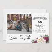 Custom Foto Burgundy Floral Dog Thema Save The Date (Vorderseite)