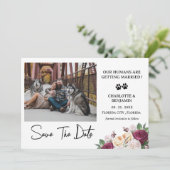 Custom Foto Burgundy Floral Dog Thema Save The Date (Stehend Vorderseite)