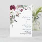 Custom Foto burgundy Marine QR Code Hochzeit Einladung (Stehend Vorderseite)