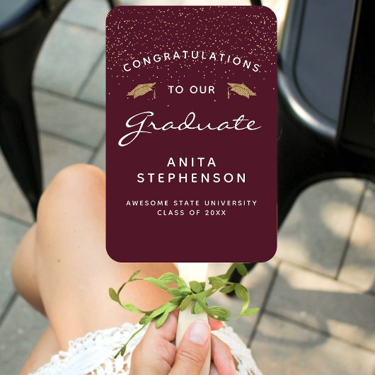 Custom Foto Burgundy White Gold Abschluss Fächer