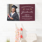 Custom Foto Burgundy White Script Gold Abschluss Banner (Insitu)