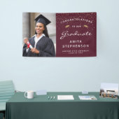 Custom Foto Burgundy White Script Gold Abschluss Banner (Messeveranstaltung)