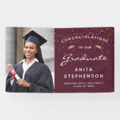Custom Foto Burgundy White Script Gold Abschluss Banner (Horizontal)