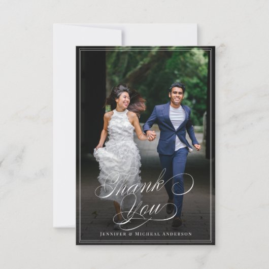 Custom Foto Calligraphy Elegant Classic Wedding T Dankeskarte (Vorderseite)
