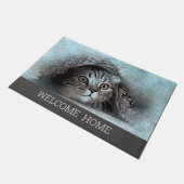 Custom Foto Cat Kitty Begrüßung Zuhause grau Fußmatte (Schrägansicht)