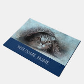 Custom Foto Cat Kitty Begrüßung Zuhause navy Blau Fußmatte (Schrägansicht)