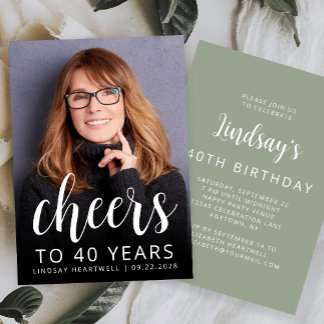 Custom Foto Cheers Sage Green 40. Geburtstag Party Einladung