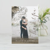 Custom Foto Chic Gold Floral Abstrakt Hochzeit Dankeskarte (Stehend Vorderseite)