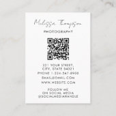 Custom Foto Chic Script Typografy Fotograf Visitenkarte (Rückseite)