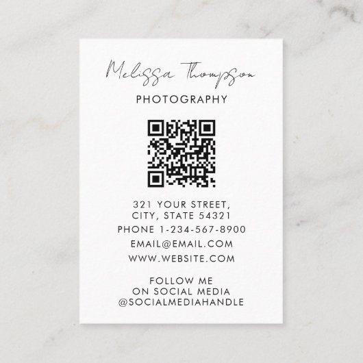 Custom Foto Chic Script Typografy Fotograf Visitenkarte (Rückseite)