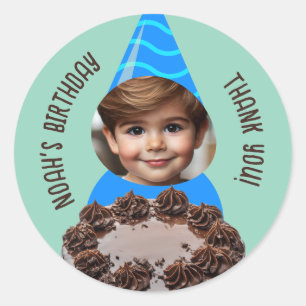 Custom Foto Chocolate Cake Birthday Party Hat Runder Aufkleber
