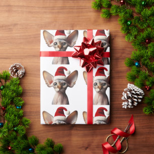 Custom Foto Christmas Elf Sphynx Cat Santa Funny Geschenkpapier