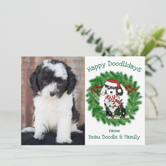 Custom Foto Christmas Lights Sheepadoodle Holiday (Stehend Vorderseite)