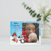 Custom Foto Christmas Penguin und Snowman Postkarte (Stehend Vorderseite)