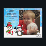 Custom Foto Christmas Penguin und Snowman Postkarte<br><div class="desc">Niedliche Hand gezeichnete Weihnachtspostkarte,  fügen Sie einfach Ihr Foto für Familie oder Kinder zu dieser Urlaubskarte in der personalisierten Zone.</div>