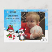 Custom Foto Christmas Penguin und Snowman Postkarte (Vorderseite)