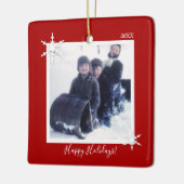 Custom Foto Christmas Red Snowflake Keramikornament (Links)