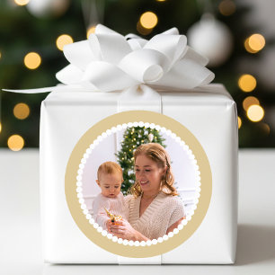 Custom Foto Christmas Snowball Rahmen Gold Runder Aufkleber