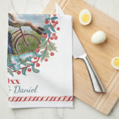 Custom Foto Christmas Wreath Couple neu Geschirrtuch (Viertel Falte)