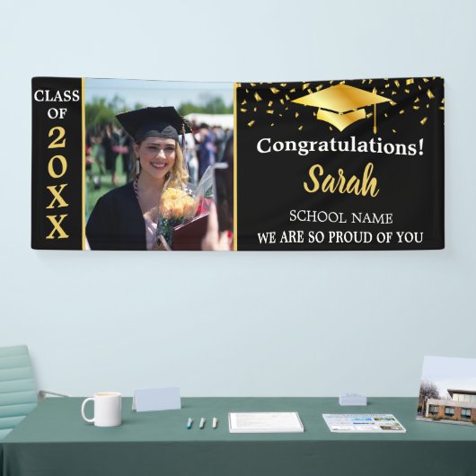 Custom Foto Class 2025 für Black & Gold Abschluss Banner (Messe)