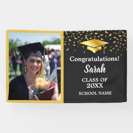 Custom Foto Class 2025 für Black & Gold Abschluss Banner (Horizontal)