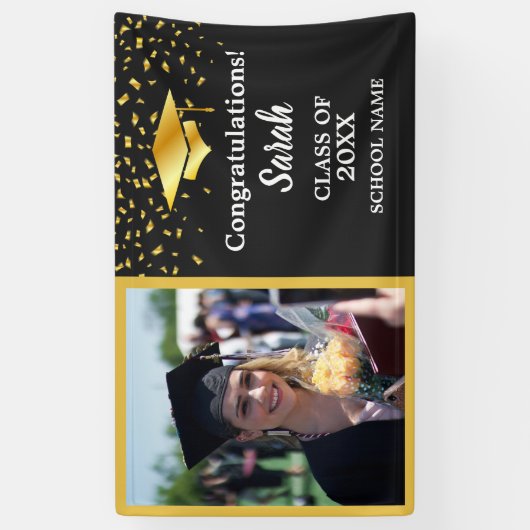 Custom Foto Class 2025 für Black & Gold Abschluss Banner (Vertikal)