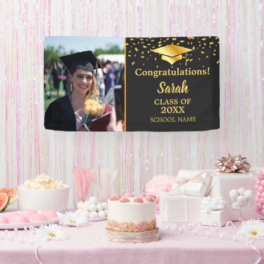Custom Foto Class 2025 für Black & Gold Abschluss Banner (Party)