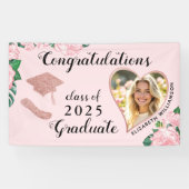 Custom Foto Class of 2025 Floral Pink Abschluss Banner (Horizontal)