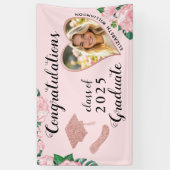 Custom Foto Class of 2025 Floral Pink Abschluss Banner (Vertikal)