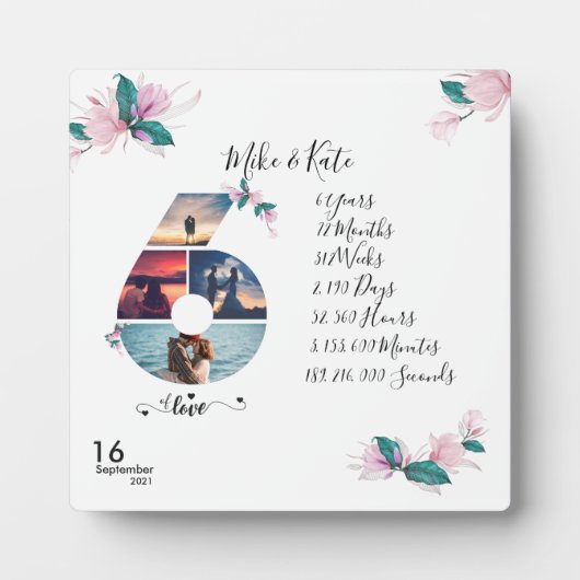 Custom Foto Collage 6 Jahre Jubiläum BF & GF Fotoplatte (Vorderseite)