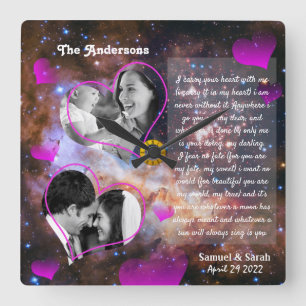 Custom Foto Collage Anniversary, Wedding / Galaxy Quadratische Wanduhr