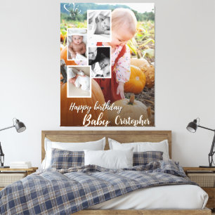 Custom Foto Collage Baby Geburtsname Leinwanddruck