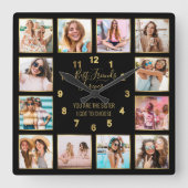 Custom Foto Collage Best Friends Forever Quote Quadratische Wanduhr (Vorderseite)