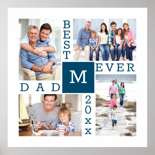 Custom Foto Collage Bester Vater Mit Monogramm Poster (Vorne)